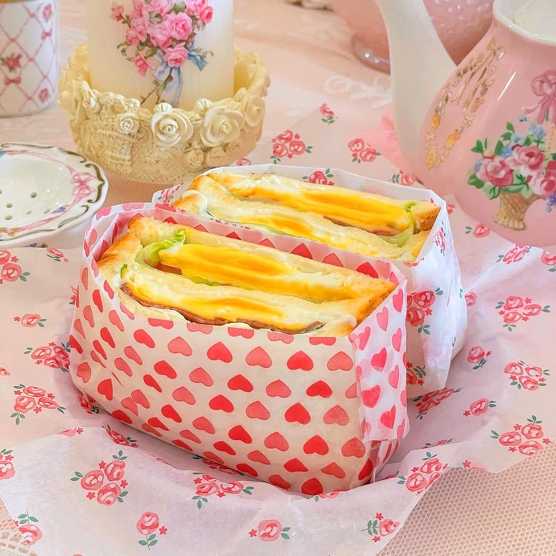 Ocmoiy 100 Sheets Valentine's Day Wax Paper 8.6" x 9.8" Sandwich Wrapping Paper, Colored Decorative Deli Parchment Food Basket Liners for Wrapping Holiday Treats, Candy, Cookies (Sweet Heart) - Image 5